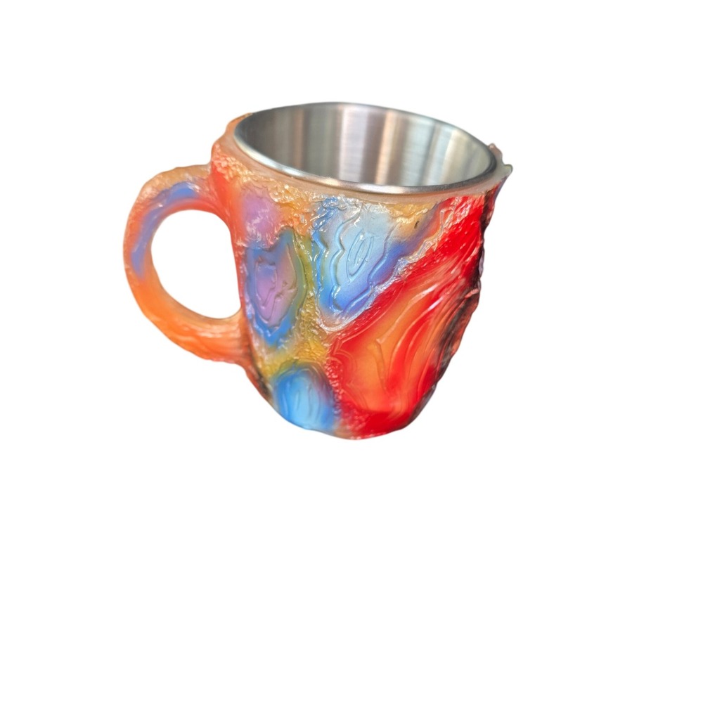 Artisan Handcrafted Geode Style Resin Stainless Steel Mug Multi Color Textured
